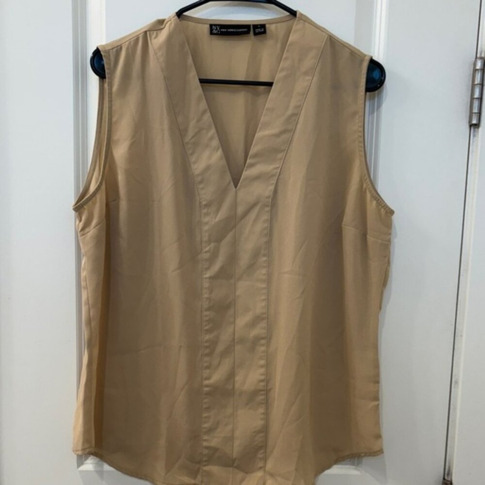 New York & Company Beige V-Neck Sleeveless Blouse